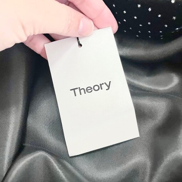 NWT Theory Pleat Wrap Skirt Black/White Dot Velvet Size 6 - Picture 5 of 7